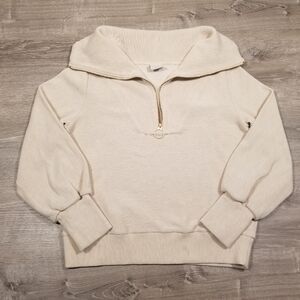 Varley Off-the-Shoulder Zip Pullover Sweater in Cream